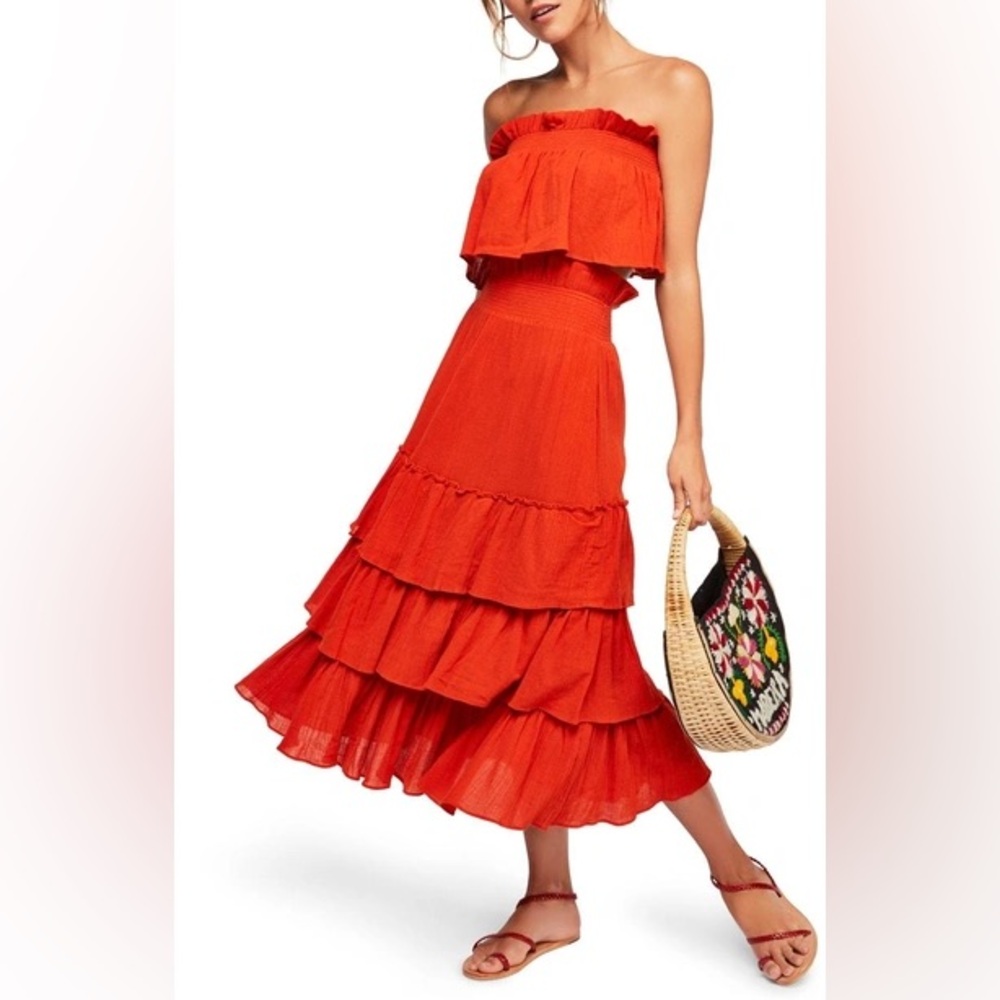 Free People Sea Breeze crop top and midi skirt - tangerine